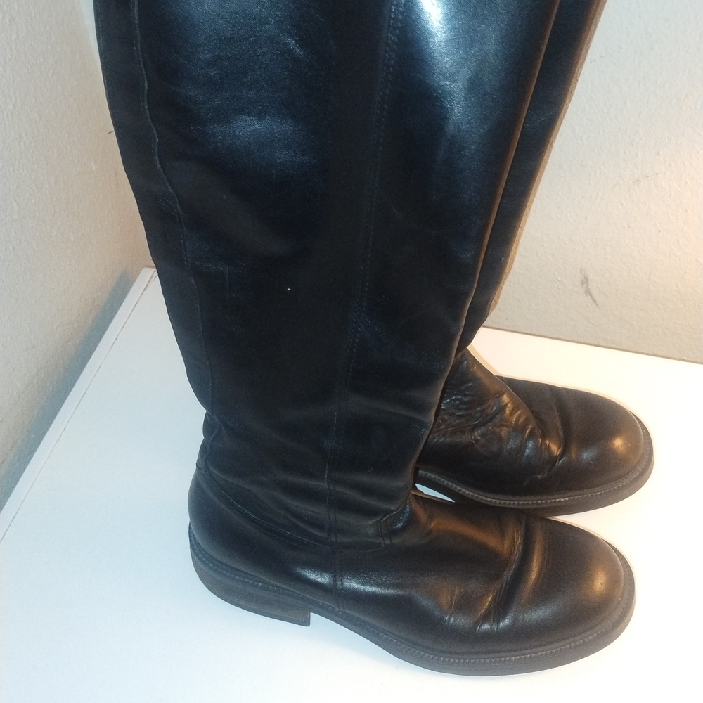 J. Crew Black Leather Knee-High Heeled Boots